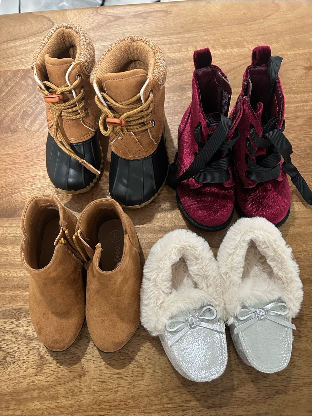 Toddler/Cute Girls 4-Pair Shoe Bundle - Tan, Black, Burgundy, Silver